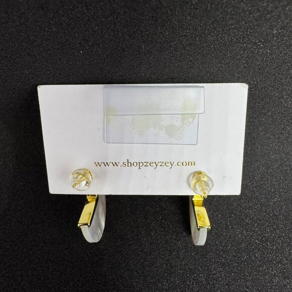 ZeyZey Mother of Pearl 3/4 Circle Post Earrings with Gold Colored Accents - Picture 4 of 9